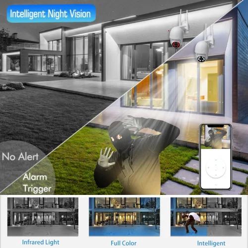 Vista 5 de Cámara IP PTZ de seguridad inalámbrica 1080P HD, 2 GHz 5 GHz WiFi dual P2P Pan/Tilt detección de movimiento seguimiento automático, alerta de foco