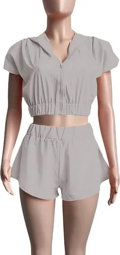 Vista 3 de LYANER Conjunto de dos piezas con capucha y pantalones cortos para mujer