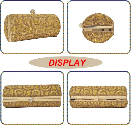 Vista 2 de Novedosos bolsos cilíndricos para mujer, bolso de noche para fiesta, bolso de mano de cristal, para novia, graduación, boda, cóctel