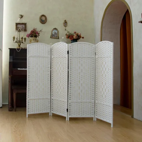 Vista 18 de Divisor de habitación corto compacto de 3 paneles, pantalla plegable de ratán de doble cara de 47.2 pulgadas de alto para el hogar y la oficina