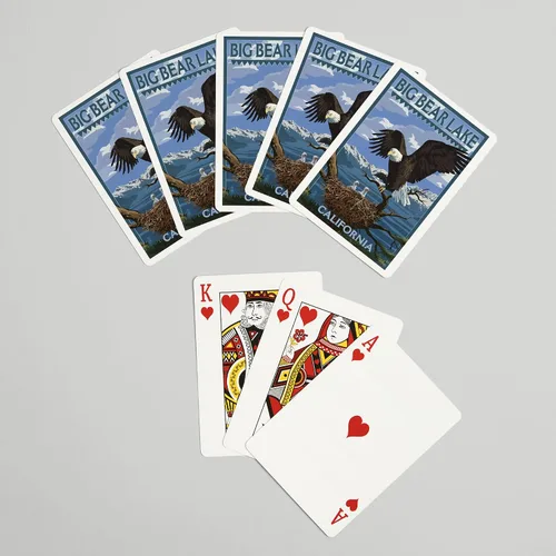 Vista 7 de Lantern Press Big Bear Lake, California, Águila calva y pollitos (52 cartas de juego de tamaño póquer, con comodines)