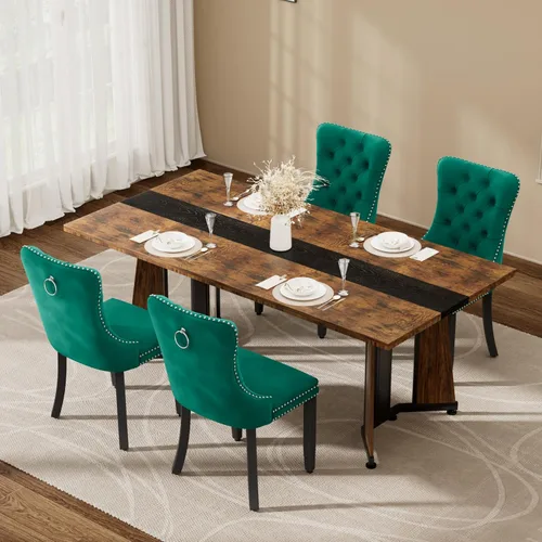 Vista 13 de Juego de mesa de comedor de 5 piezas con 4 sillas, mesa de comedor rectangular de madera de 71 pulgadas con sillas de comedor de terciopelo, tablero