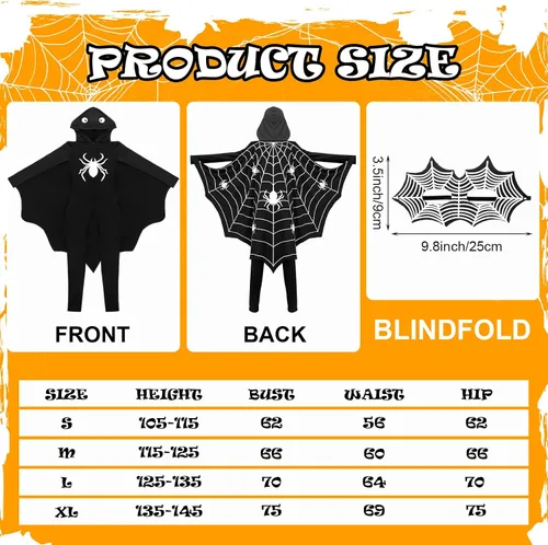 Vista 3 de Toulite 2 piezas de disfraz de araña reflectante para niños, disfraz de araña de Halloween iluminado con sombrero, máscara de ojos para niños y niñas