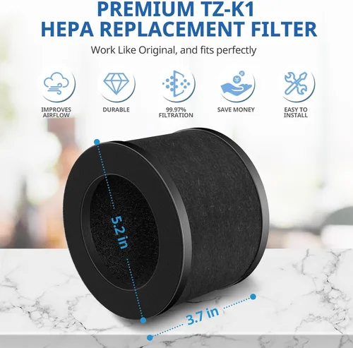 Vista 7 de Paquete de 2 filtros de repuesto TZ-K1 compatibles con purificador de aire FreAire, VOOPNU DH-JH12, purificador ToLife y MK01 MK06, filtros