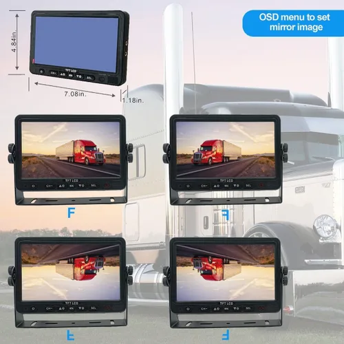 Vista 2 de Sistema de cámara de respaldo de visión trasera de 7 pulgadas con 2 cámaras AHD 1080P - IP69K impermeable, 10G a prueba de vibraciones