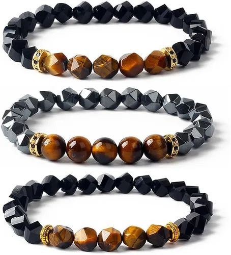 Vista 2 de Yantinos Facted Natural Obsidian Hematite Tiger Eye Beads Pulseras Hombres para Protección Magnética de la Salud Mujeres Alma Joyería Pulsera Hombre