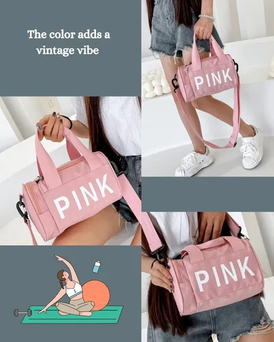 Vista 6 de Bolsa de gimnasio pequeña estética, bonita bolsa de lona con asa, bolsa de viaje para el hombro, bolsa cruzada resistente para deportes de natación