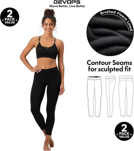 Vista 9 de DEVOPS - Juego de 2 pantalones térmicos interiores para mujer, calzoncillos largos, leggings 1#(línea_2pack) negro/negro