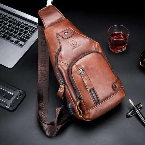 Vista 6 de LUKZIJAES Bolso bandolera de cuero genuino para hombre