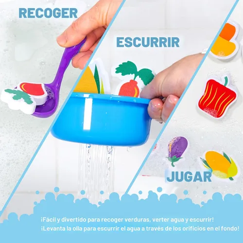 Vista 3 de Tub Works® Tub Soup™ Scoop, Strain & Play - Juguete de baño para niños pequeños Vegetales de espuma flotantes, cucharón para recoger y sopa