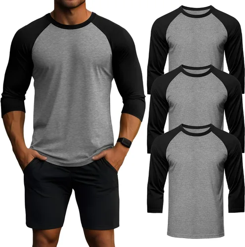Vista 21 de Huukeay - Paquete de 3 camisas para hombre de 3/4 de manga, cuello redondo, camisetas de béisbol, camisetas atléticas que absorben la humedad