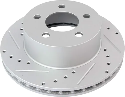 Vista 5 de TRQ Kit de pastillas de freno delantero y rotor de cerámica con revestimiento en G ranurado X perforado compatible con Jeep Cherokee 1990-1998