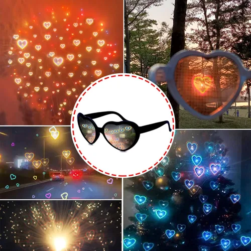 Vista 4 de Los lentes de difracción en forma de corazón para mujer, los lentes de sol con efecto de corazón son perfectos para accesorios del día de San