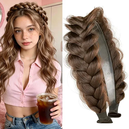 Vista 19 de Banda ancha trenzada para el cabello, accesorios para el cabello, banda elástica antideslizante para mujeres y niñas (A1002)