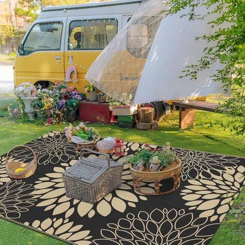 Vista 5 de Ileading Alfombra impermeable para exteriores de 5 x 8 pies, reversible, de paja de plástico, portátil, para interiores y exteriores, caravana