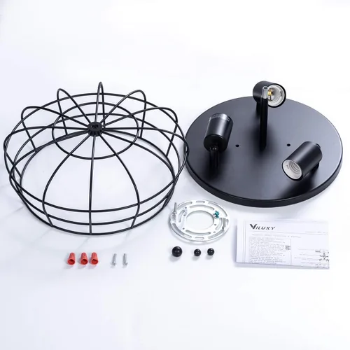 Vista 9 de VILUXY Lámpara de techo industrial negra semiempotrada de 3 luces rústicas con jaula de metal para cocina, sala de estar, comedor, dormitorio
