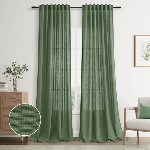 Vista 70 de Joywell - Cortinas de lino de 96 pulgadas de largo para sala de estar Natural