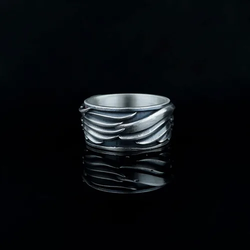 Vista 3 de Sterling Silver Eagle Ring, American Eagle Ring, Winged Bird Band, Mens Eagle Biker Ring, 925 Silver Hawk Band