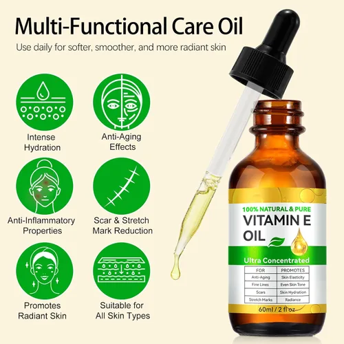 Vista 3 de flasture Aceite de vitamina E 75,000 UI – Vitamina E natural 100% pura para piel, cara, cabello, cicatrices – Aceite corporal hidratante profundo