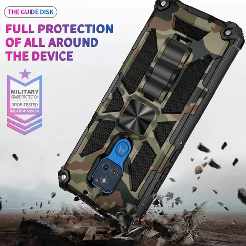 Vista 4 de Funda para Moto G Play 2021, grado militar, cubierta probada contra caídas, soporte integrado compatible con soporte magnético para automóvil, funda
