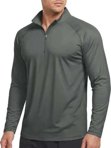 Vista 20 de CRYSULLY Camiseta de manga larga con cremallera de 1/4 para hombre, con protección solar, pullover UPF 50+, rash guard para correr, camiseta ligera