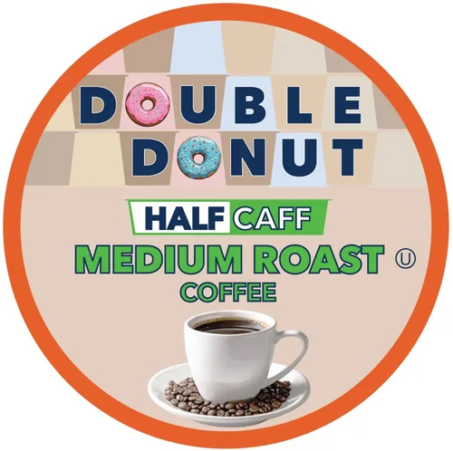 Vista 2 de Double Donut Coffee Cápsulas de Café Half Caff, Cápsulas de Café de Media Cafeína de Porción Individual para Cafeteras Keurig K Cup, Tostado Medio
