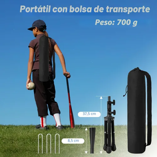 Vista 6 de Baseball Tee For Kids, Easy Adjustable Batting Tee From 20.85 to 31.30 Inches. Foldable and Stable Baseball Tees for Hitting with Portable Bag.
