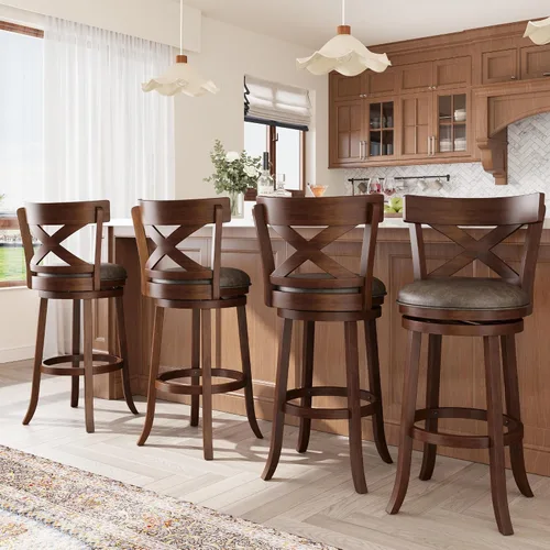Vista 15 de ALPHA HOME Taburetes de bar giratorios con respaldo, 26 pulgadas, juego de 2, taburetes de bar de madera, sillas de bar de 360 grados con patas