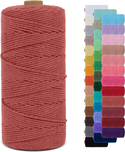 Vista 24 de Cordón de macramé de 0.079 pulgadas, cuerda de algodón natural de 109 yardas, hilo de cuerda de macramé para manualidades, ganchos de pared