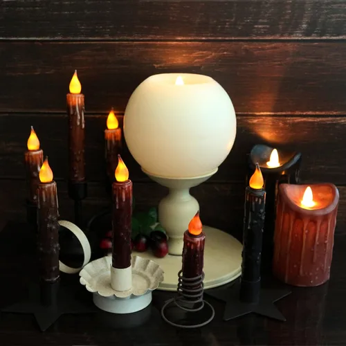 Vista 4 de CVHOMEDECO. Velas de cera real sumergidas a mano, funciona con pilas, temporizador, velas cónicas sin llama primitivas del país, 6-3/4 pulgadas