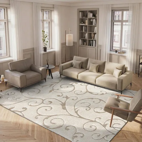 Vista 33 de SAFAVIEH Florida Shag Collection - Alfombra decorativa, 2 x 3 pies, color crema y beige, diseño de volutas, no desprende pelusa y fácil de limpiar