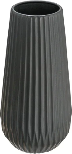 Vista 2 de Bloomingville Jarrón redondo de gres acanalado con líneas en relieve, negro mate
