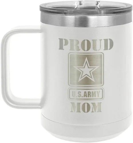Vista 18 de PROUD ARMY MOM BLACK Taza de café de 15 oz con tapa deslizante Taza de café de viaje aislada Ideas de regalos del día de la madre de hijo o hija