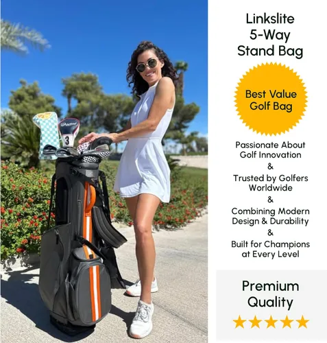 Vista 7 de Bolsa de golf ultraligera impermeable con cubierta para lluvia, longitud completa, 6 bolsillos con acceso magnético y doble correa en X, fácil