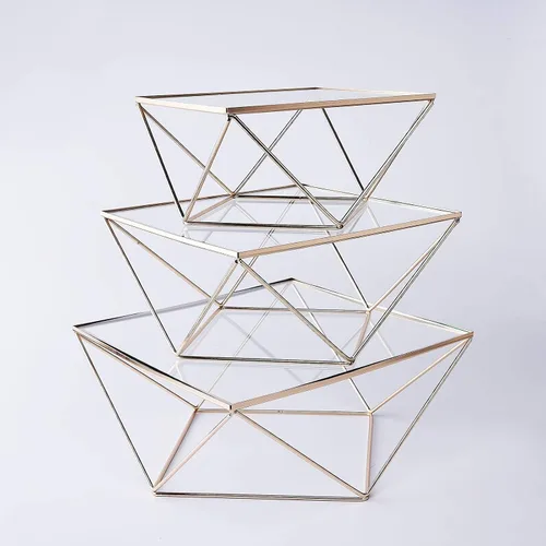 Vista 4 de Soporte geométrico para tartas, elevador dorado para tartas con parte superior de cristal (dorado, 10 pulgadas)