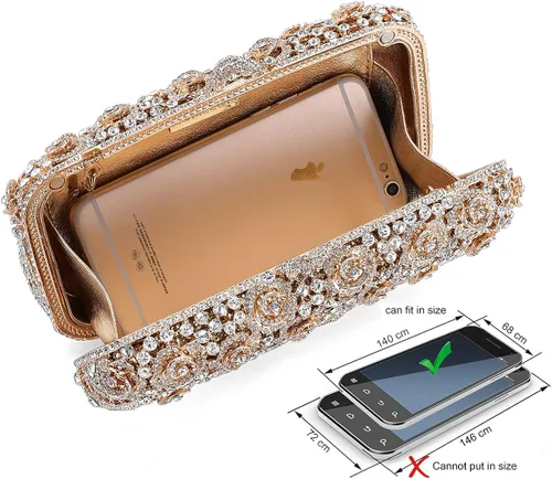 Vista 3 de MOSSMON Crystal Clutch - Bolso de noche de lujo con diamantes de imitación para mujer Oro