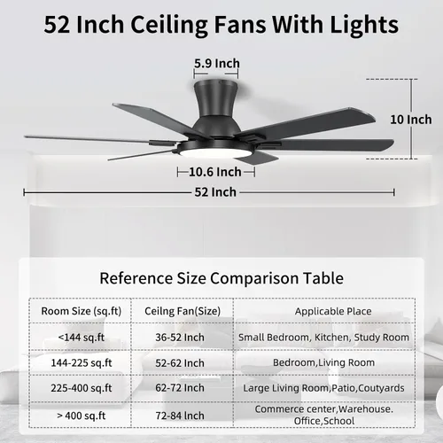 Vista 5 de Ventiladores de techo negros de 52 pulgadas con luces, ventilador de techo