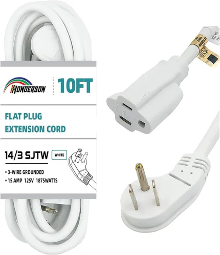 Vista 2 de Cable de extensión de enchufe plano para interiores, certificación UL, calibre 14, 3 pies, negro, 3 clavijas, resistente, cable de alimentación SJTW