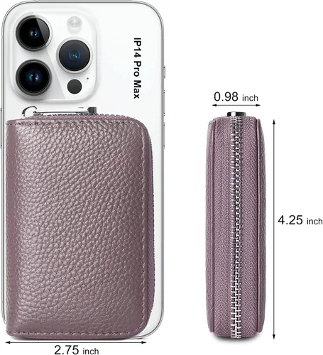 Vista 4 de GEEAD Tarjetero de cuero genuino RFID para mujeres y hombres con cremallera para tarjetas pequeñas carteras, Púrpura, Minimalista
