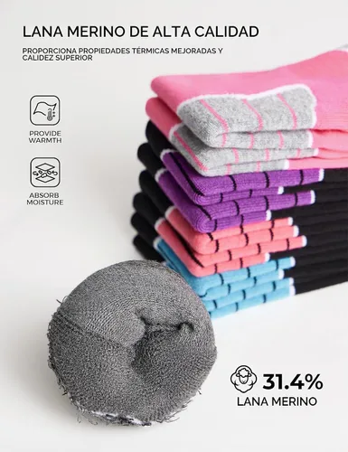 Vista 6 de CS CELERSPORT Calcetines de esquí de lana merino para snowboard para mujer Negro Gris Oscuro + Gris