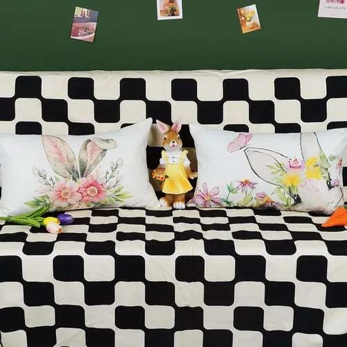 Vista 3 de ONWAY Juego de 2 fundas de almohada de Pascua de conejo de 12 x 20 pulgadas, fundas de almohada lumbares decorativas de primavera de temporada
