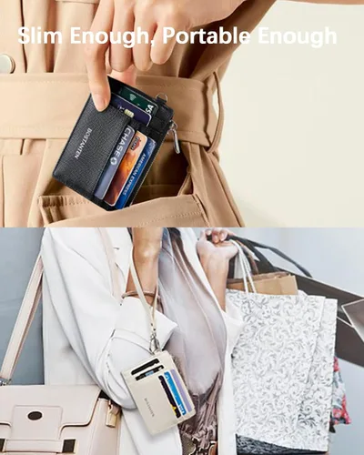 Vista 5 de BOSTANTEN Cartera pequeña para mujer, RFID, de piel, con bolsillo de cremallera, Azul