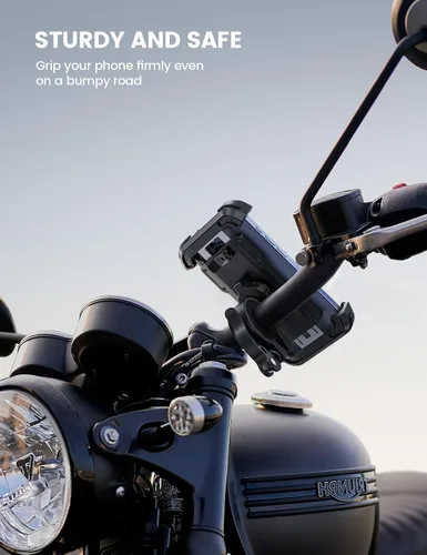 Vista 4 de Lamicall Soporte de teléfono para bicicleta, soporte de teléfono para motocicleta, soporte ajustable para teléfono celular, clip para manillar