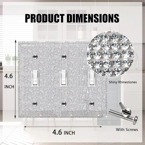 Vista 43 de Placa de pared con diamantes de imitación plateados brillantes plateados, placa de cubierta de interruptor de luz, cubierta de enchufe de grano