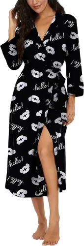 Vista 42 de VINTATRE Bata tipo kimono para mujer, bata larga de punto, ligera, suave, ropa de dormir con cuello en V, casual, ropa de descanso para mujer Verde
