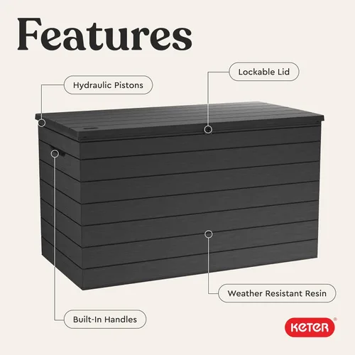Vista 4 de Keter Astoria 150 Gal Outdoor Storage Box for Patio and Pool Accessories Grey, Resin, Large, Weatherproof, Lockable, Hydraulic Pistons, Easy