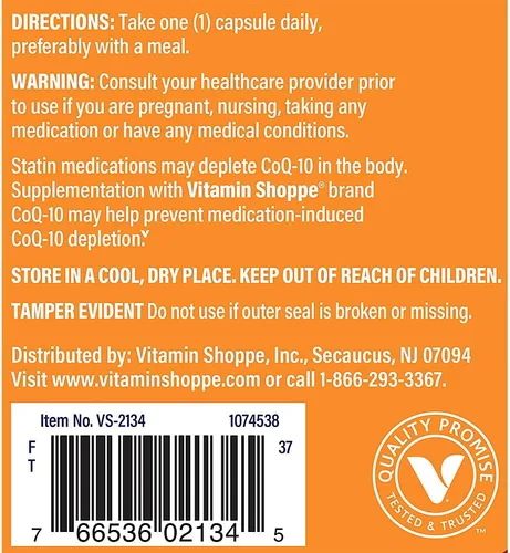 Vista 3 de The Vitamin Shoppe CoQ-10 200mg beneficioso para quienes toman (60 cápsulas)