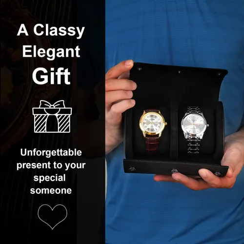 Vista 8 de Funda de viaje para reloj para hombres y mujeres, almacenamiento y organizador de 2 relojes con innovadoras almohadas extraíbles y separadores