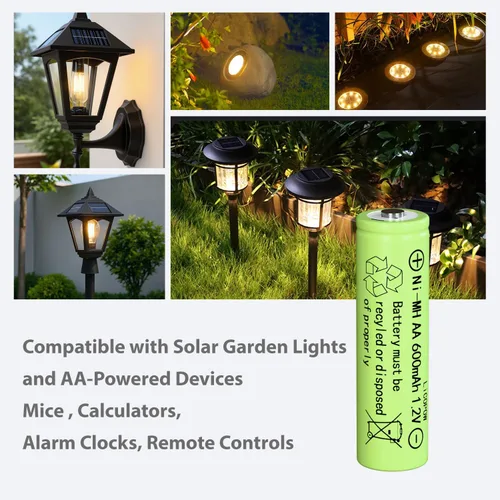 Vista 4 de Batería solar Ni-MH AA 1.2V AA baterías solares para luces solares al aire libre (12PCS)