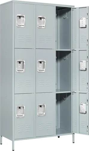 Vista 6 de SISESOL Taquillas de metal para empleados, armario de almacenamiento con cerradura con estante, grandes armarios para almacenamiento con patas